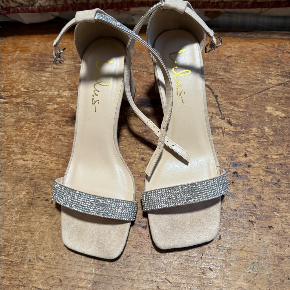 Lulu's Cream Strappy Heels with Sparkling Detail